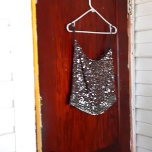 GUDI sz 2 Y2K sequined mini skirt brown with heavy beaded on hemline